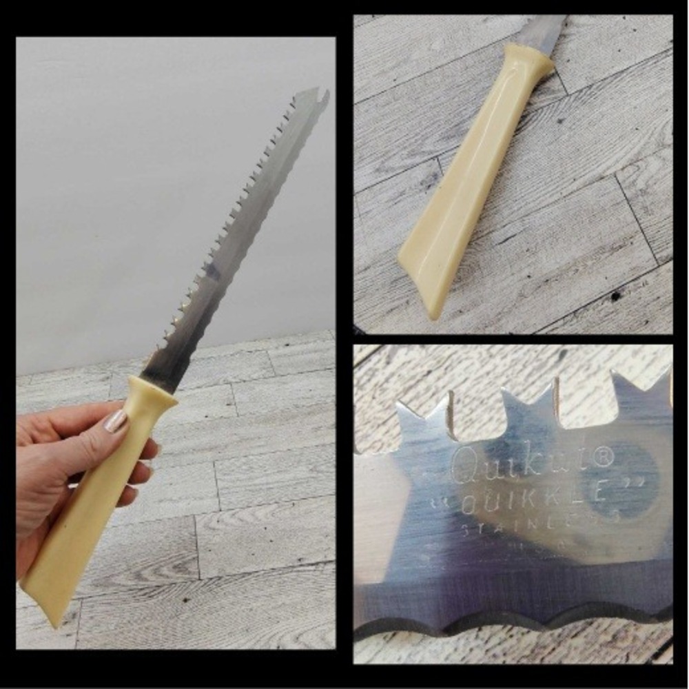 Vintage‎ Quikut Quikkle Stainless Double Sided Carving Knife Serrated Bakelite